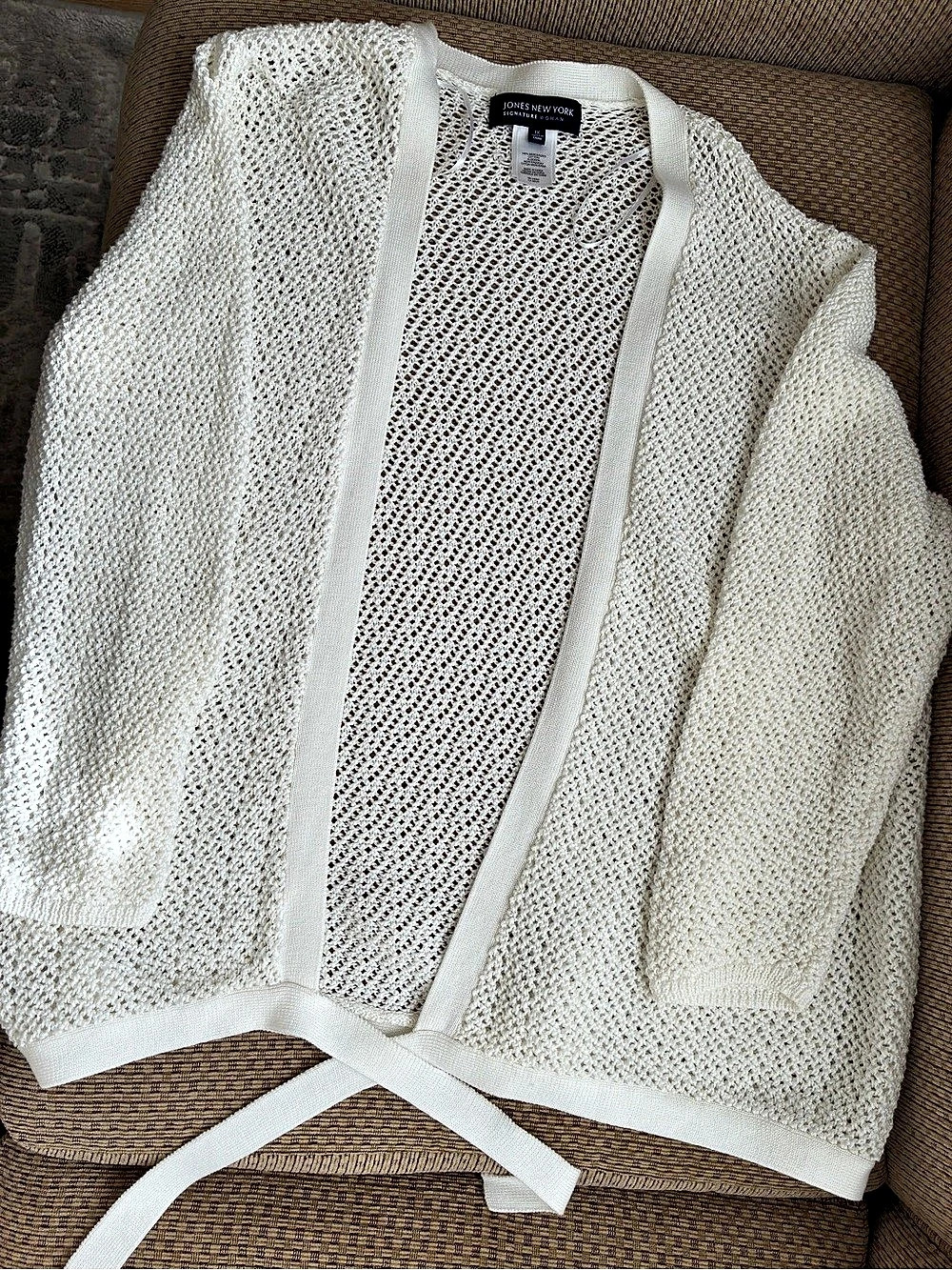 Jones New York Signature Woman Open Front Open-Knit Cardigan Knit Cardigan